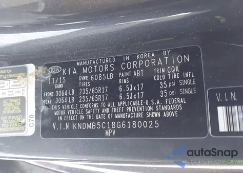 2016 Kia Sedona Lx z USA, uszkodzony, nr VIN KNDMB5C18G6180025